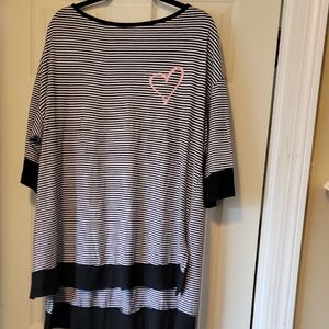 Striped Black and White Sleepshirt with Pink Heart